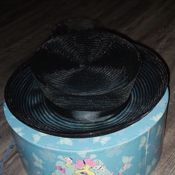 Betmar vintage black wide brim fascinator derby hat one size NWOT main image 7